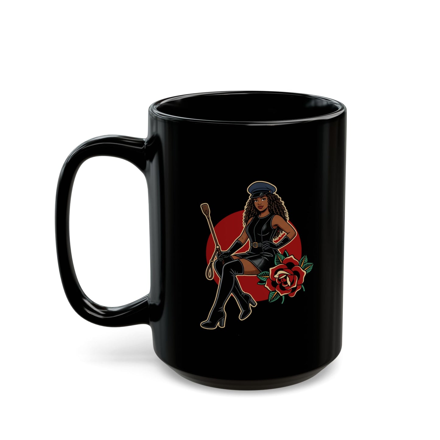Domme Pinup (Black Ceramic Coffee Mug)
