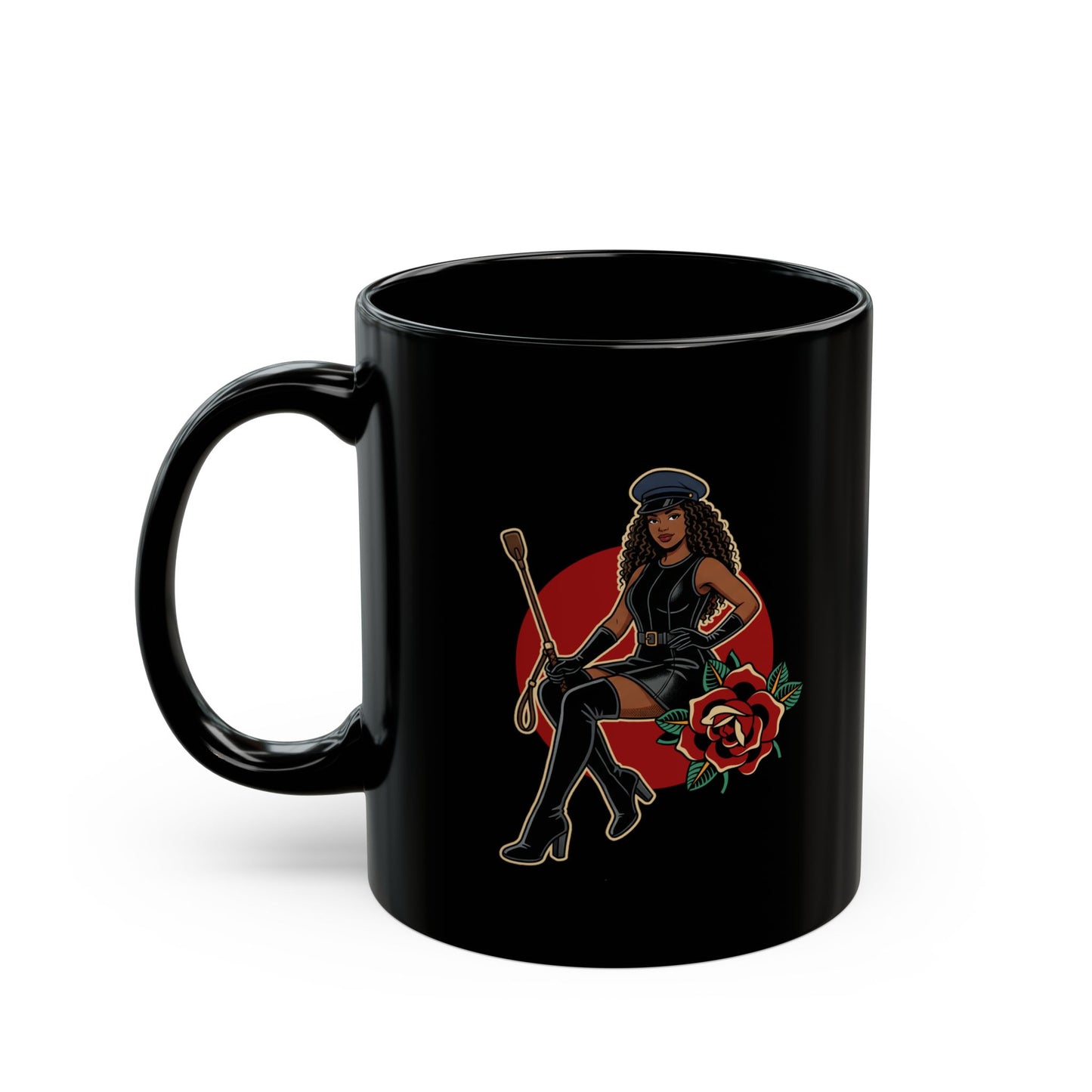 Domme Pinup (Black Ceramic Coffee Mug)