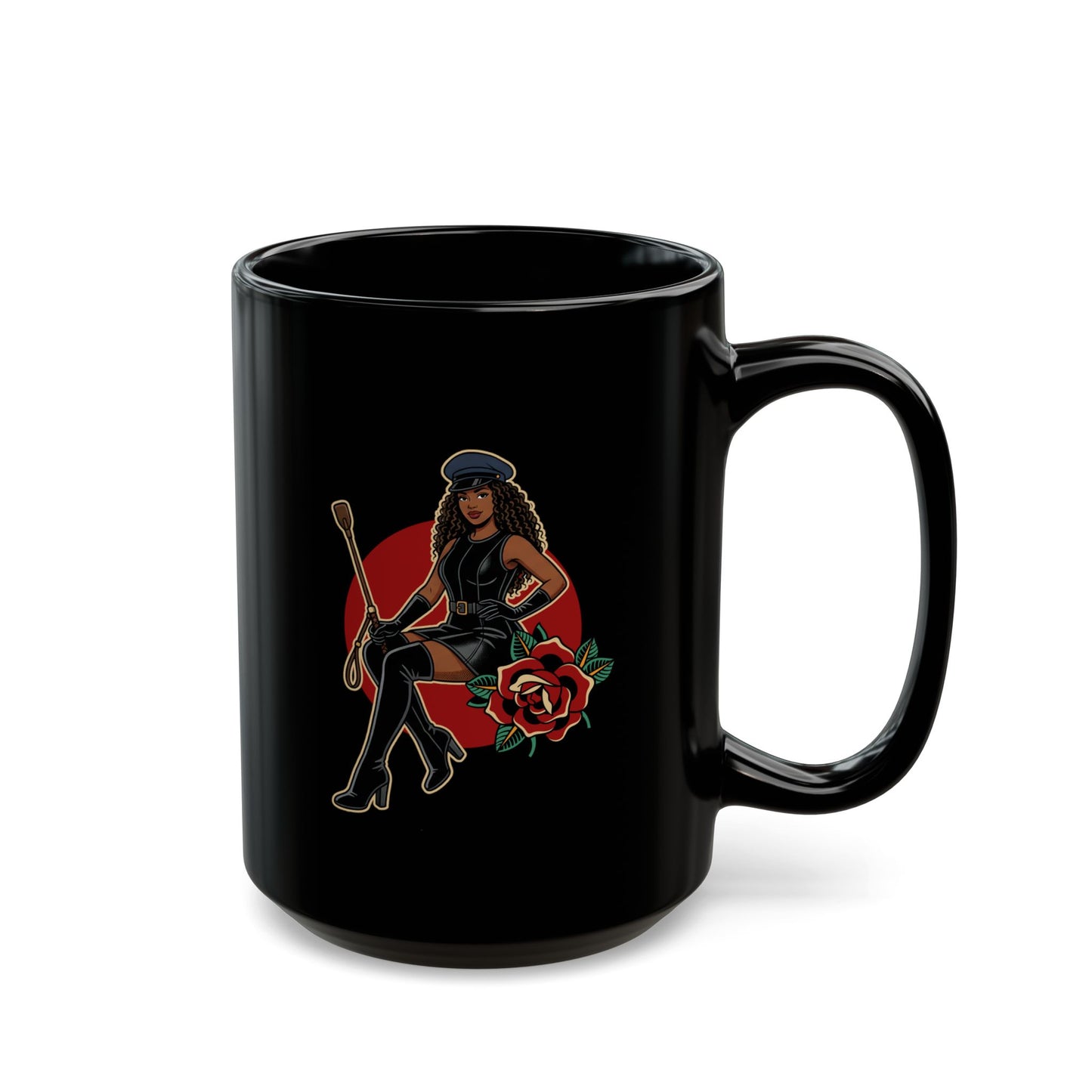Domme Pinup (Black Ceramic Coffee Mug)