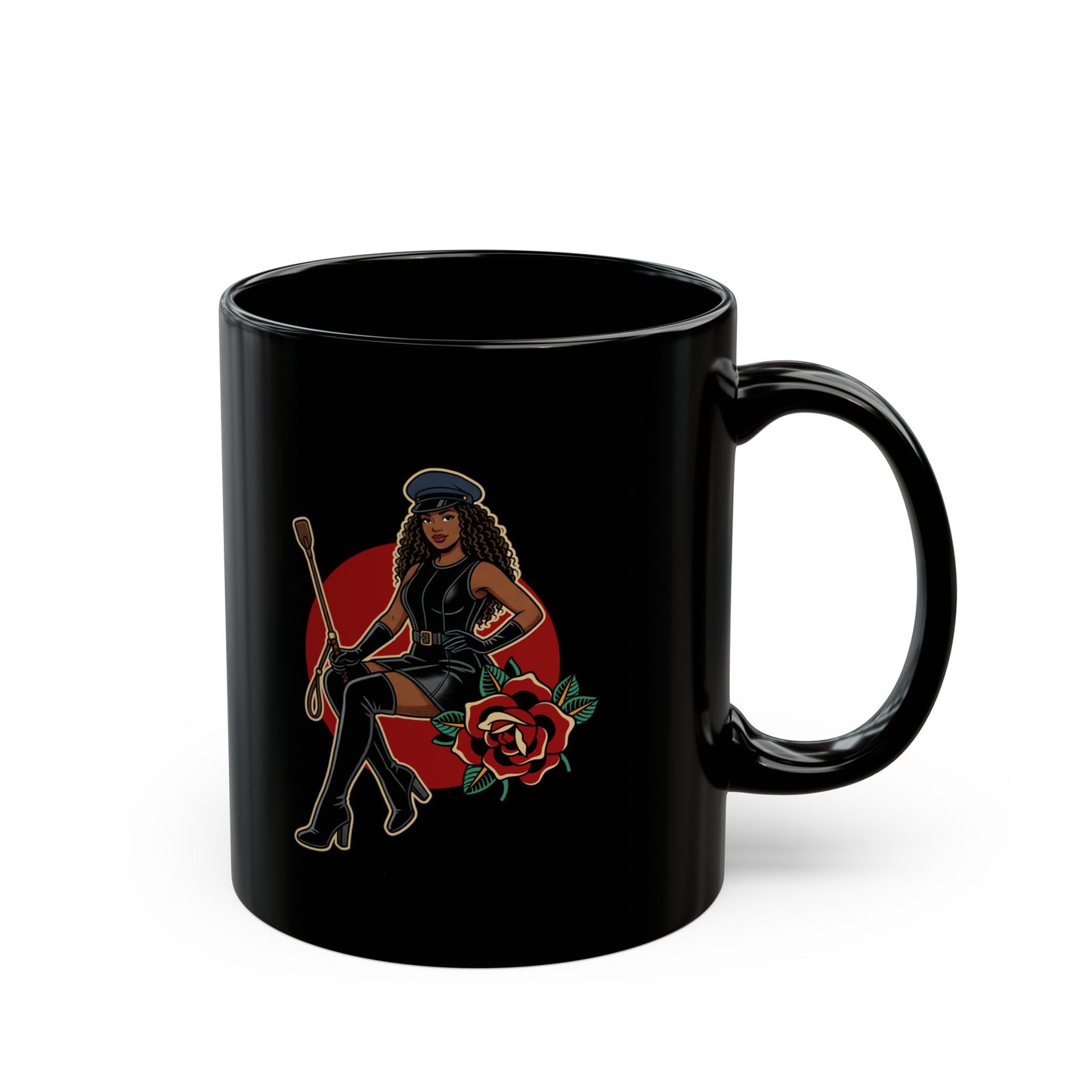 Domme Pinup (Black Ceramic Coffee Mug)